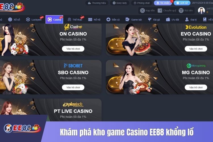 Khám phá kho game Casino EE88 khổng lồ